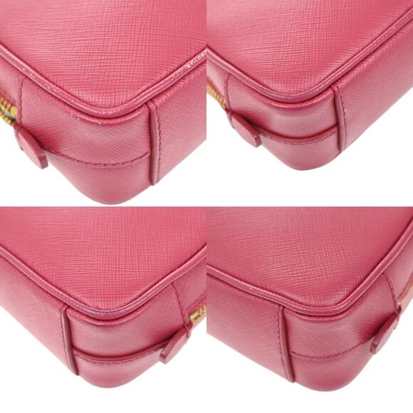 PRADA Saffiano Mini Crossbody Shoulder Bag Leather Pink Gold Italy - Picture 7 of 14